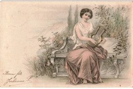 MUSIQUE: Dessin, Femme Petite Harpe - Très Bon état - Musique Et Musiciens