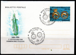 ITALIA REPUBBLICA ITALY REPUBLIC 15 5 1990 CENTENARIO SOMMERGIBILI ITALIANI TARANTO LIRE 650 INTERO BIGLIETTO POSTALE - Postwaardestukken