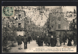 CPA Flers, Les Fêtes 1906, La Grande Rue Le Jour De L`Inauguration Du Monument Gevelot  - Flers