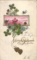 Gaufré Lithographie Glückwunsch Namenstag, Blumen, Glücksklee, Herzen - Other & Unclassified