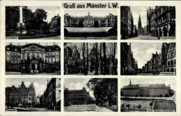 CPA Münster In Westfalen, Servatiplatz, Schloss, Prinzipalmarkt, Erbdrostenhof, Dom, Salzstraße - Autres & Non Classés