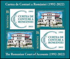 2022, Romania, Court Of Accounts, Government Buildings, Logos, Souvenir Sheet Of 4, MNH(**), LPMP 2385a - Unused Stamps
