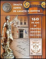 2022, Romania, Court Of Cassation And Justice, Anniversaries, Scales, Statues, Souvenir Sheet, MNH(**), LPMP 2371a - Nuovi
