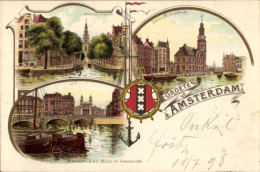 Passepartout-Lithographie Amsterdam Nordholland Niederlande, Brücke, Kirche - Other & Unclassified