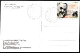 Italia 2002 Padre Pio Santo + Cartolina Viaggiata 1988 - 2001-10: Marcofilie