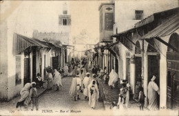 CPA Tunis Tunesien, Straßenpartie, Moschee, Araber, Maghreb - Tunisia