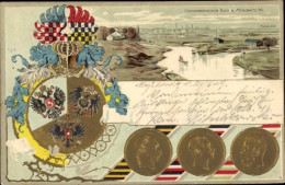 Gaufré Lithographie Mysłowice Myslowitz Schlesien, Dreikaiserreichsecke, Zar Nikolaus,Franz Josef,Wilhelm II - Royal Families