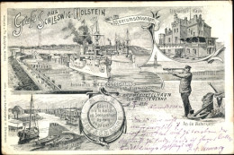 Lithographie Deutsches Kriegsschiff, SMS Schleswig-Holstein, Elblotsen-Haus, Waterkant - Autres & Non Classés