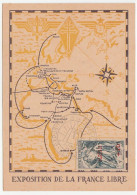 Carte Exposition De La France Libre, Alger, 1947, Avec Timbre Résistance Surchargé - Lettres & Documents