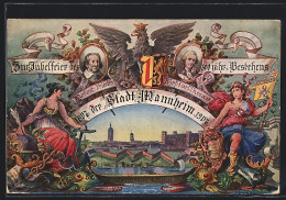 Künstler-AK Ganzsache PP27C90: Mannheim, Jubelfeier Des 300 Jähr. Bestehens 1907, Ansicht Im 18. Jahrhundert  - Briefkaarten