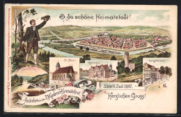 Lithographie Hann. Münden, Mündener Heimatsfest 1897, Weserblick, St. Blasii, Rathaus, Langestrasse, Ganzsache  - Briefkaarten