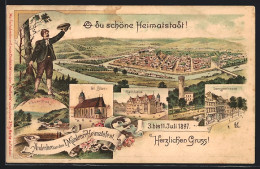 Lithographie Hann. Münden, 1. Mündener Heimatfest 1897, Langestrasse, Rathaus, St. Blasii, Ganzsache  - Tarjetas