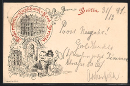 Vorläufer-Lithographie Berlin, 1891, Gasthaus Pschorrbräu-Ausschank Ferd. Printz, Friedrichstrasse 165, Ganzsache  - Briefkaarten