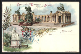 Lithographie Berlin, Kaiser-Wilhelm Denkmal U. Kaiserin Augusta Denkmal, Ganzsache  - Briefkaarten