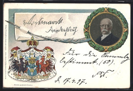 Künstler-AK Portrait Von Bismarck Mit Wappen, Ganzsache  - Historische Figuren