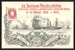 Künstler-AK Ganzsache PP23C12 /01: Kiel, 22. Deutscher Philatelistentag 1910, Die Schleswig-Holsteinische Marine  - Stamps (pictures)