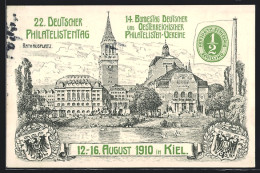 Lithographie Ganzsache PP27C117 /04: Kiel, 22. Deutscher Philatelistentag 1910, Rathausplatz, Ganzsache  - Sellos (representaciones)