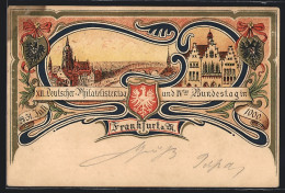 Künstler-AK Frankfurt A. M., XII. Deutscher Philatelistentag Und IV. Bundestag 1900, Ganzsache  - Stamps (pictures)