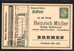 AK Bremen, Zigarren-Fabrik Heinrich Müller, Zigaretten-Reklame, Ganzsache  - Culture