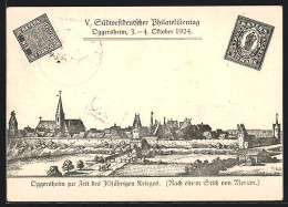Künstler-AK Oggersheim, V. Südwestdeutscher Philatelistentag 1924, Teilansicht Nach Merian, Ganzsache  - Briefmarken (Abbildungen)