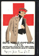 Künstler-AK Ludwig Hohlwein: Rote Kreuz-Sammlung 1914, Verwundeter Soldat, Ganzsache Bayern  - Hohlwein, Ludwig