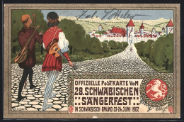 Künstler-AK Schwäbisch Gmünd, 28. Schwäbisches Sängerfest 1907, Festpostkarte, Ganzsache  - Postkarten