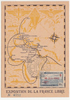 Carte Exposition De La France Libre, Alger, 1947, Avec Timbre Aviation Surchargé - Lettres & Documents