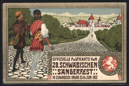 Künstler-AK Schwäbisch Gmünd, 28. Schwäbisches Sängerfest 1907, Festpostkarte, Ganzsache, Sänger Auf Wanderschaft  - Cartes Postales