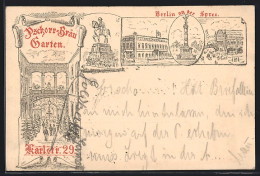 Vorläufer-Lithographie Ganzsache Frech Unbekannt: Berlin, 1891, Gasthaus Pschorr-Bräu-Garten, Karlstrasse 29, Sieges  - Postkarten