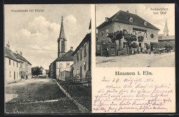 CPA Hausen I. Els., Hauptstrasse Avec L'Église, Restauration Leo Graf  - Autres & Non Classés