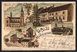 Lithographie Marienthal I. Elsass, Gasthof Zum Wilden Mann, Basilika  - Autres & Non Classés