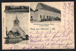 CPA Altweiler I. Els., Wirtschaft Zum Deutschen Kaiser V. Karl Hauth, L'Église, Vue Générale  - Autres & Non Classés