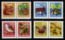 Yugoslavia 1978 New Year Fauna Animals Birds Red Deer Partridge Grouse Flora Sycamore Leaves, Set In Pair MNH - Anno Nuovo