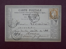 DP5  FRANCE   CARTE LETTRE   1874  PETIT BUREAU DREUX A ROUEN CERES 15C LOS BIEN MARQUE ++AFF. INTERESSANT++ - 1849-1876: Période Classique