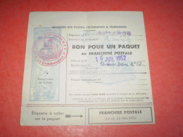 183 ème Compagnie De Réparation De Division Blindée CRDB.Bon Pour Un Paquet En Franchise Postale.Tampon & Griffe - Military Postage Stamps
