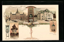 Lithographie Graz, 6. Deutsches Sängerbundfest 1902, Rathaus, Stadt-Theater, Uhrturm  - Other & Unclassified
