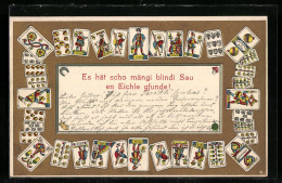 AK Spielkarten Im Goldrahmen  - Cartas