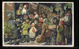 AK Der Feldgraue Weihnachtsmann Fährt Zur Front, Familien Mit Liebesgaben Am Zug  - Guerre 1914-18
