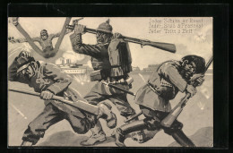 Künstler-AK Jeder Schuss An` Russ!, Soldat Verprügelt Alle Feinde  - War 1914-18