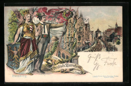 Lithographie Nürnberg, Parade Zum X. Deutschen Turnfest 1903, Nymphe Noris Mit Wappenschild  - Sonstige & Ohne Zuordnung
