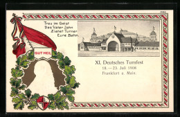 AK Frankfurt A. M., Festhalle, XI. Deutsches Turnfest 1908, Geprägtes Konterfei Eines Bärtigen Mannes  - Other & Unclassified