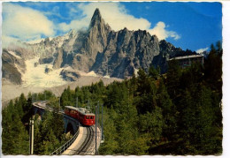 CPSM Dentelée 10.5 X 15 Haute Savoie  CHAMONIX  - MONT-BLANC  Le Train De Montenvers Et L'Aiguille Du Dru - Chamonix-Mont-Blanc