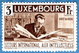 Luxemburg 1935 3 Fr, Journalist Reading Newspaper, International Aid Emigrated Scientists 1 Value MH - Autres & Non Classés