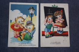 ESPAÑA-TARJETA  POSTAL - Girl And Boy - Old Spanish Postcard - Humour - 2 PCs Lot / Farinas - Autres & Non Classés