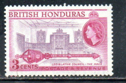 BRITISH HONDURAS BRITANNICO 1953 1957 QUEEN ELIZABETH II LEGISLATIVE COUNCIL CHAMBER AND MACE CENT. 3c MNH - British Honduras (...-1970)