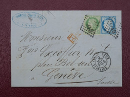 FRANCE   BELLE  LETTRE RR  1875  LYON A GENEVE SUISSE  +AFF. INTERESSANT+DP5 - 1849-1876: Période Classique