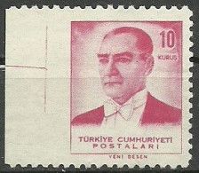 Turkey; 1961 Regular Stamp 10 K. ERROR "Imperf. Edge" - Unused Stamps