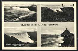 AK Nordstrand, Sturmflut Am 18.10.1936, Höchststand Der Flut Am Nordhafen  - Inundaciones