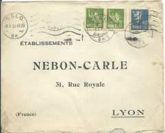 NORVEGE  LETTRE 50c OSLO POUR LYON ( RHONE ) DE 1930 LETTRE COVER - Cartas & Documentos
