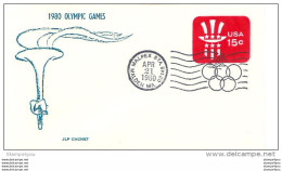 213 - 34 - Entier Postal Américain Regravé "Flamme Olympique- Jeux Olympiques 1980" Oblit Spéciale Skieur - Malpex " - Inverno1980: Lake Placid